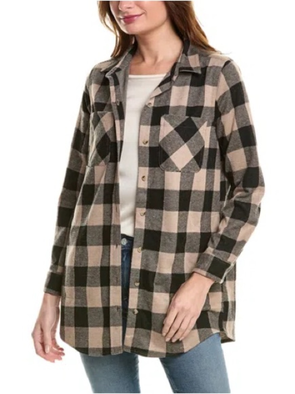 BEACHLUNCHLOUNGE Womens Sally Brushed Flannel Shirt XS Buffalo Plaid Shacket
